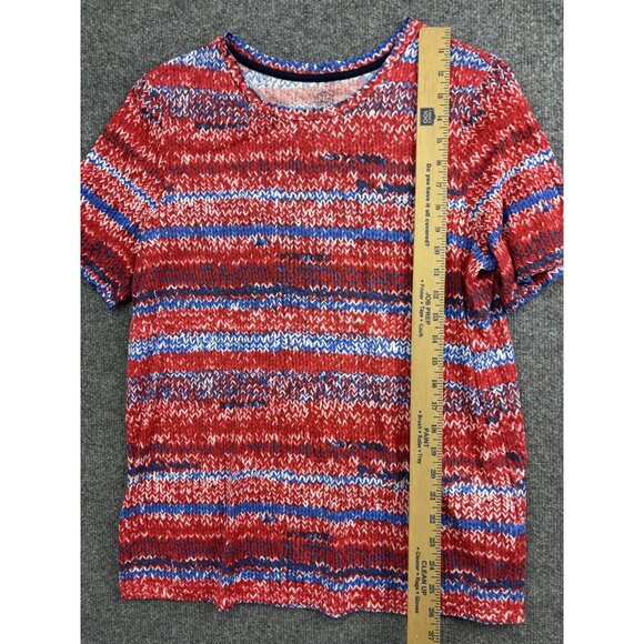 Tory Burch Shirt Womens Large Red Blue White Variegated Stripe Pima Cotton - Picture 3 of 5
